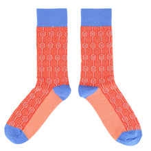 Load image into Gallery viewer, Persimmon Red Blue Feather Optics Men&#39;s Dress Socks
