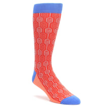 Load image into Gallery viewer, Persimmon Red Blue Feather Optics Men&#39;s Dress Socks
