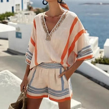 Load image into Gallery viewer, Women's V Neck Top and Shorts Set
