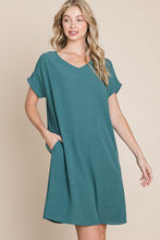 Load image into Gallery viewer, V-Neck Short Sleeve Dress with Pockets – Casual, Comfortable, Stylish and Practical V-Neck Dress with Convenient Pockets for Effortless Chic
