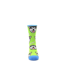 Load image into Gallery viewer, Lime Green Happy Husky Dog Socks - Kid&#39;s Dress Socks
