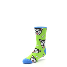 Load image into Gallery viewer, Lime Green Happy Husky Dog Socks - Kid&#39;s Dress Socks
