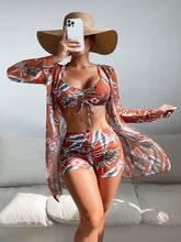 Load image into Gallery viewer, Mesh Cover-Up Three-Piece Swimwear Set – Bikini with Leg-Length Briefs
