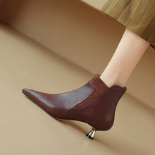 Load image into Gallery viewer, Women's Genuine Leather Kitten Heel Ankle Boots – Pointed Toe Side Zip
