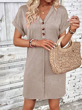 Load image into Gallery viewer, Elegant Button V-Neck Short Sleeve Dress Flattering Casual &amp; Office Wear Simple Dress
