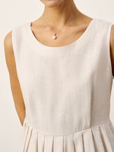 Load image into Gallery viewer, 100% Linen Sleeveless Crew Neck Waist Pleated Maxi Dress SELENE
