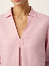 Load image into Gallery viewer, 100% Linen Layered Lapel V-neck Sculpted Front Pleat Longline Top ODALYS
