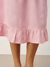 Load image into Gallery viewer, 100% Linen V-Neck Ruffle Hem Midi Dress with Crochet Trim MARTHA
