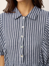 Load image into Gallery viewer, 100% Linen Striped Buttoned Front Short Sleeve Midi Shirt Dress CASSANDRA
