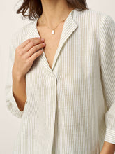Load image into Gallery viewer, Linen-Lyocell Striped Lapel Inverted Pleat Pullover Top MARGOT
