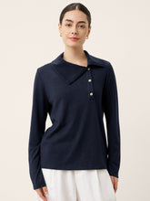 Load image into Gallery viewer, Wool Asymmetric Lapel Fruit Button Decor Top YSABEL
