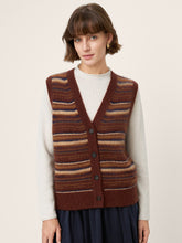 Load image into Gallery viewer, Mongolian Cashmere and Mulberry Silk Colorblock Stripe Button-Front Vest SOPHIE
