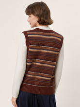 Load image into Gallery viewer, Mongolian Cashmere and Mulberry Silk Colorblock Stripe Button-Front Vest SOPHIE

