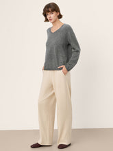 Load image into Gallery viewer, Mongolian Cashmere &amp; Mulberry Silk Seamless Ribbed Trim V-Neck Sweater TESSA
