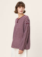 Load image into Gallery viewer, 100% Mongolian Cashmere Drop Shoulder Stripe Knit Top RAINA
