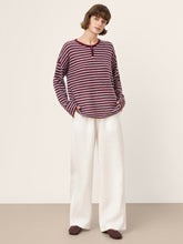 Load image into Gallery viewer, 100% Mongolian Cashmere Drop Shoulder Stripe Knit Top RAINA
