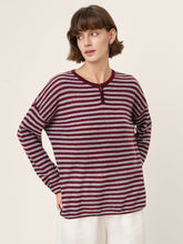 Load image into Gallery viewer, 100% Mongolian Cashmere Drop Shoulder Stripe Knit Top RAINA

