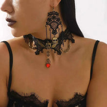 Load image into Gallery viewer, Halloween Lace Skull Necklace : Earrings Jewelry Set
