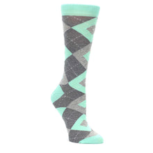 Load image into Gallery viewer, Mint Green Gray Argyle Women's Dress Socks
