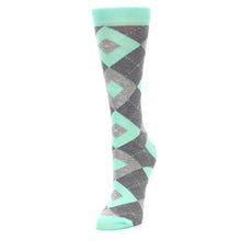 Load image into Gallery viewer, Mint Green Gray Argyle Women's Dress Socks
