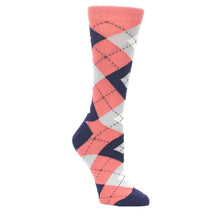 Load image into Gallery viewer, Coral Navy Argyle Women's Dress Socks
