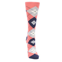 Load image into Gallery viewer, Coral Navy Argyle Women's Dress Socks
