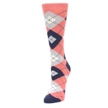 Load image into Gallery viewer, Coral Navy Argyle Women's Dress Socks
