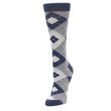 Load image into Gallery viewer, Navy Gray Argyle Women&#39;s Dress Socks
