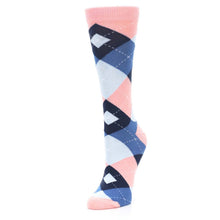 Load image into Gallery viewer, Pink Blue Argyle Women's Dress Socks
