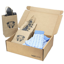 Load image into Gallery viewer, Groomsmen Gift Set Ice Blue Cornflower Polka Dot Men's Dress Socks
