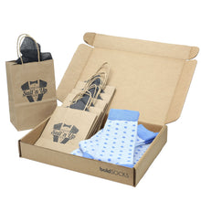 Load image into Gallery viewer, Groomsmen Gift Set Ice Blue Cornflower Polka Dot Men's Dress Socks
