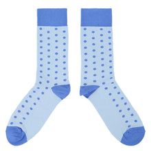 Load image into Gallery viewer, Ice Blue Cornflower Polka Dot Groomsmen Wedding Men’s Dress Socks
