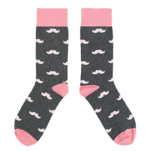 Load image into Gallery viewer, Petal Flamingo Pink Gray Mustache Groomsmen Wedding Men’s Dress Socks

