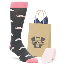 Load image into Gallery viewer, Blush Flamingo Mustache Wedding Groomsmen Men's Dress Socks with Matching Necktie
