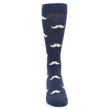 Load image into Gallery viewer, Heathered Navy Mustache Groomsmen Wedding Men’s Dress Socks
