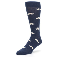 Load image into Gallery viewer, Heathered Navy Mustache Groomsmen Wedding Men’s Dress Socks
