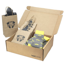 Load image into Gallery viewer, Customizable Groomsmen Gift Set Lemon Gray Mustache Men's Dress Socks
