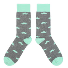Load image into Gallery viewer, Mint Gray Mustache Wedding Groomsmen Men&#39;s Dress Socks with Matching Necktie
