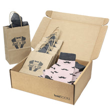 Load image into Gallery viewer, Customizable Groomsmen Gift Set Petal Pink Gray Mustache Men's Dress Socks
