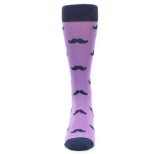Load image into Gallery viewer, Wisteria Purple Navy Mustache Groomsmen Wedding Men’s Dress Socks
