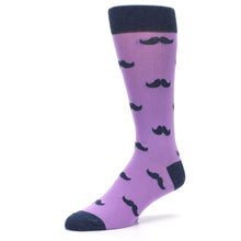 Load image into Gallery viewer, Wisteria Purple Navy Mustache Groomsmen Wedding Men’s Dress Socks
