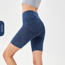 Load image into Gallery viewer, High-Waist Stretchy Denim Shorts with Pockets – Slimming Casual Fitness Shorts
