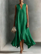 Load image into Gallery viewer, Women's Deep V-Neck Sleeveless Asymmetrical Maxi Dress – Patchwork
