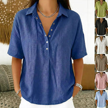 Load image into Gallery viewer, Short Sleeve Button Pullover Shirt – Solid Color Women’s Top
