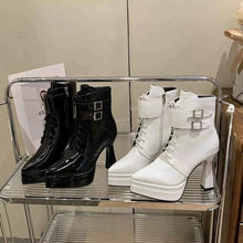 Load image into Gallery viewer, Lace Up Women's Round Toe : Chunky Heel Ankle Boots
