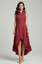Load image into Gallery viewer, Lapel Collar Zip-Front Ruffle Hem Boho Dress
