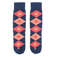 Load image into Gallery viewer, Customizable Groomsmen Gift Set Sunset Navy Argyle Men’s Dress Socks
