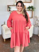 Load image into Gallery viewer, Light Green Double Take Full Size V-Neck Sleeve Tiered Dress with Pockets Elegant &amp; Comfortable Casual Dress
