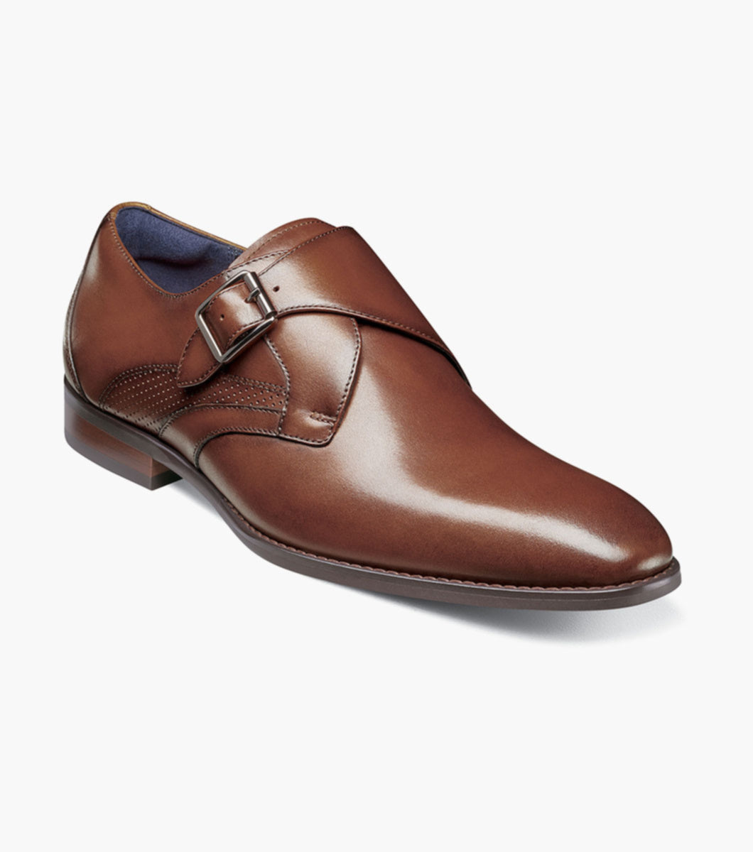 Stacy Adams KARCHER Cognac Plain Toe Monk Strap