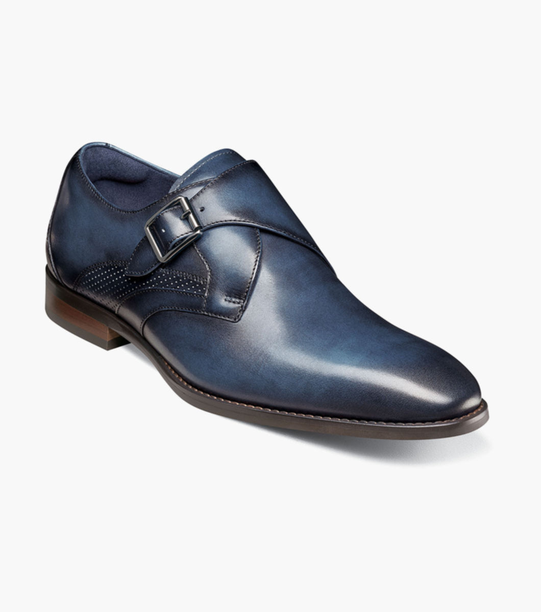 Stacy Adams KARCHER Navy Plain Toe Monk Strap